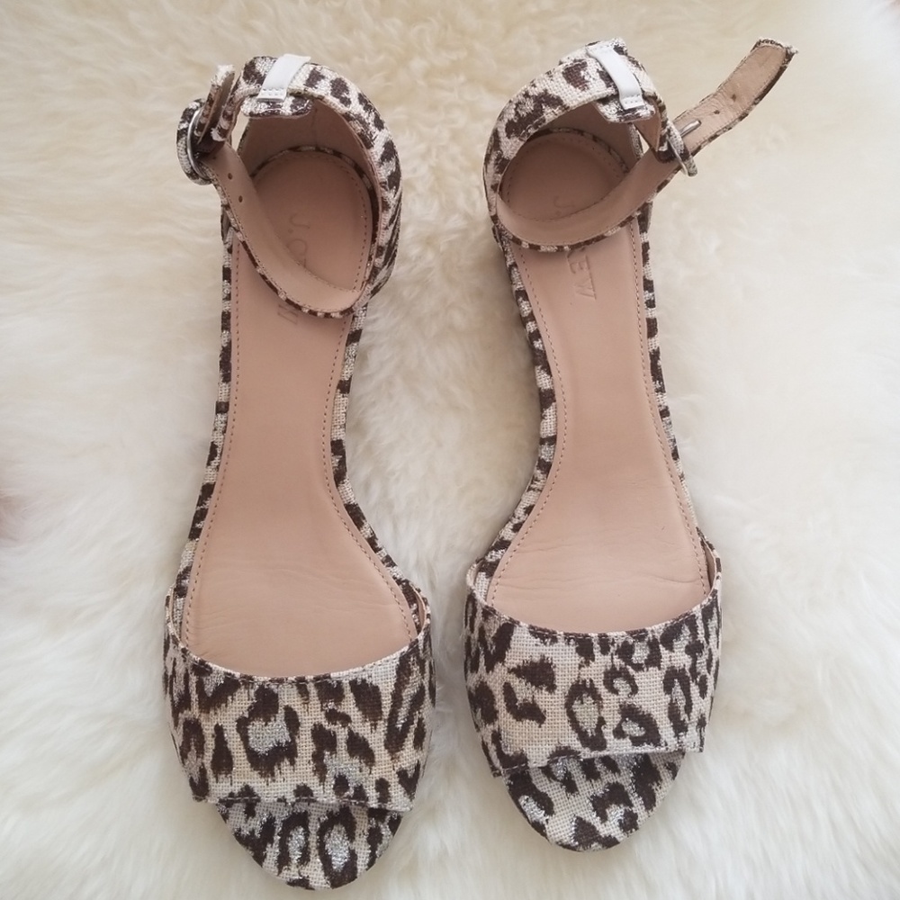 J.crew ankle strap wedge sandal - leopard size 8
